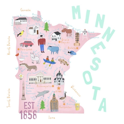 Picture of MINNESOTA MAP ILLUSTRATION WITH STATE ICONS BY CARLA DALY