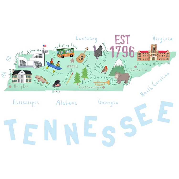 Picture of TENNESSEE MAP ILLUSTRATED BY MAP ARTIST CARLA DALY