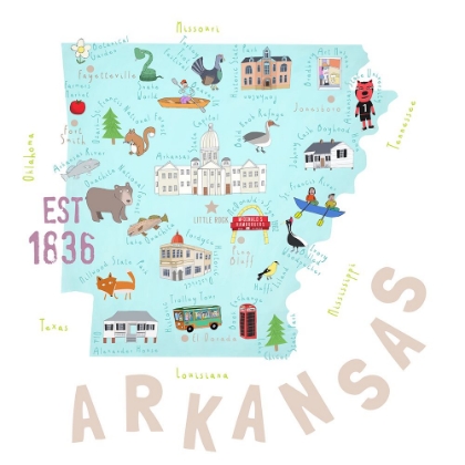 Picture of MAP OF ARKANSAS ILLUSTRATED BY ARTIST CARLA DALY