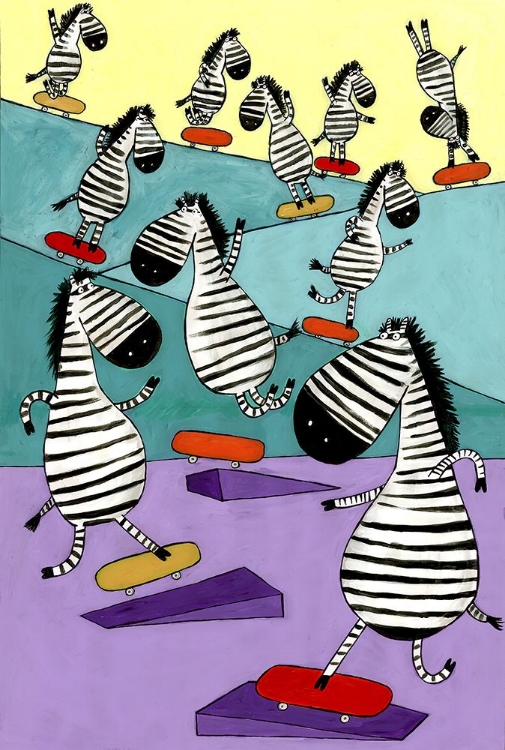 Picture of HILARIOUS ZEBRAS IN THE SKATEPARK BY ARTIST CARLA DALY