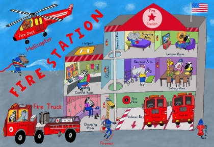 Picture of FIREMEN AND THE FIRE STATION BY ARTIST CARLA DALY