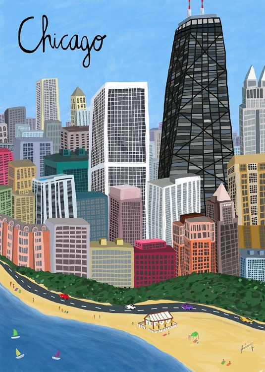 Picture of CHICAGO CITY WITH BEACHFRONT ON LAKE MICHIGAN BY ARTIST CARLA DALY