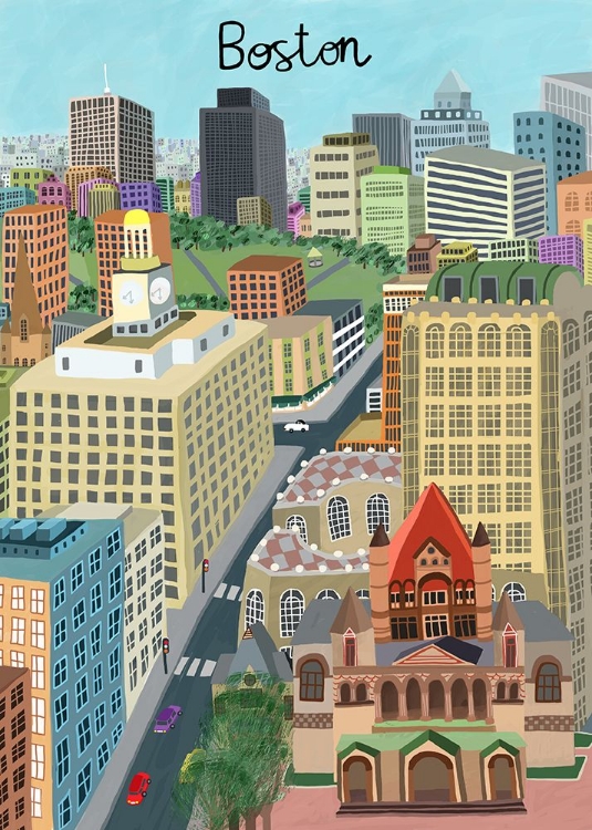 Picture of TRINITY CHURCH AND BOSTON CITY SKYLINE BY ARTIST CARLA DALY