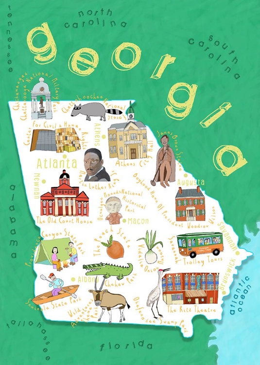 Picture of ILLUSTRATED MAP OF GEORGIA STATE BY ARTIST CARLA DALY