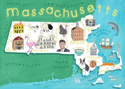 Picture of ILLUSTRATED MAP OF MASSACHUSETTS BY ARTIST CARLA DALY