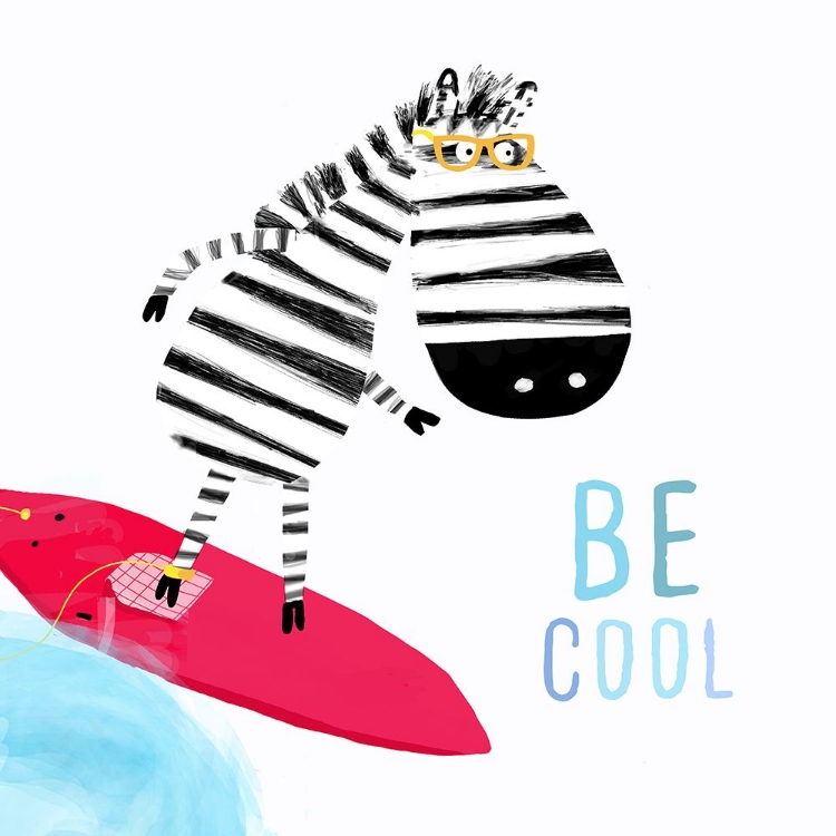 Picture of BE COOL! CUTE ZEBRA SURFING THE WAVES BY ILLUSTRATOR CARLA DALY