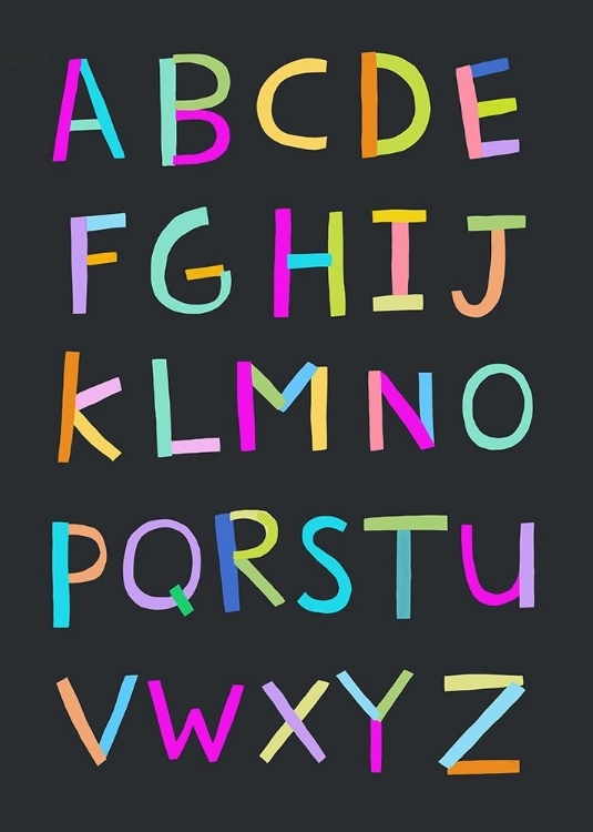 Picture of HAND DRAWN ALPHABET LETTERS ON BLACK BACKGROUND BY ARTIST CARLA DALY