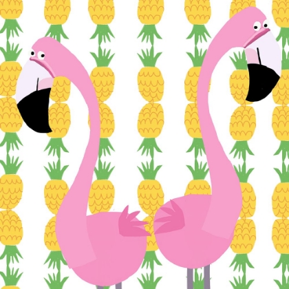 Picture of TWO FALMINGOS WITH PINEAPPLES BY ARTIST CARLA DALY