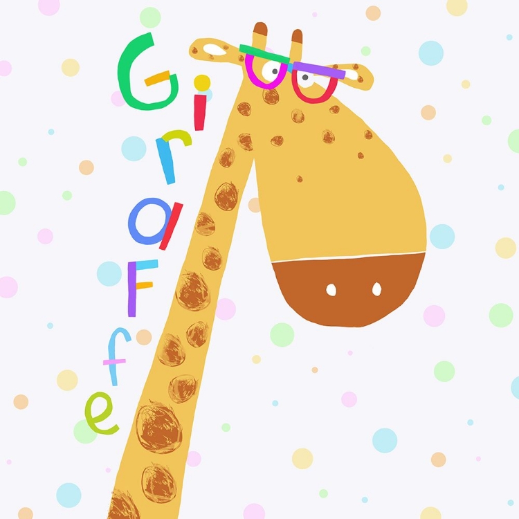 Picture of CUTE GIRAFFE WEARING GLASSES WITH COLORFUL TEXT BY CARLA DALY