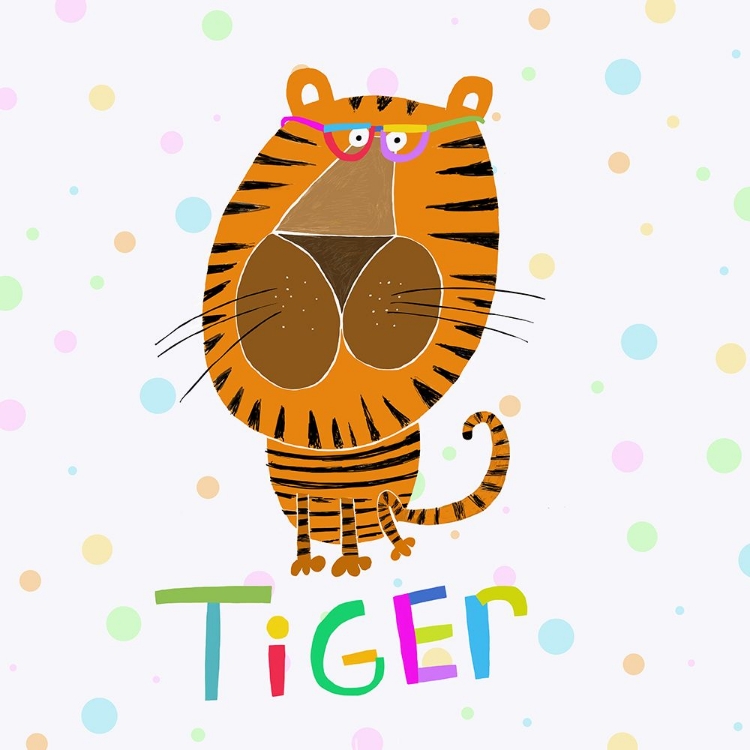 Picture of HAPPY TIGER WEARING GLASSES BY ILLUSTRATOR CARLA DALY