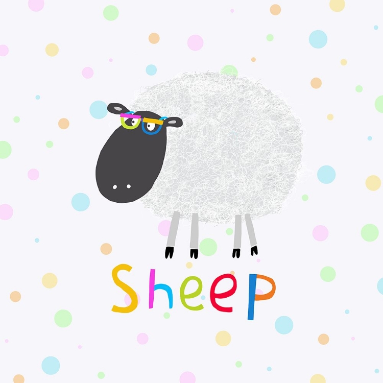 Picture of CUTE FLUFFY SHEEP WEARING COLORFUL GLASSES BY ARTIST CARLA DALY