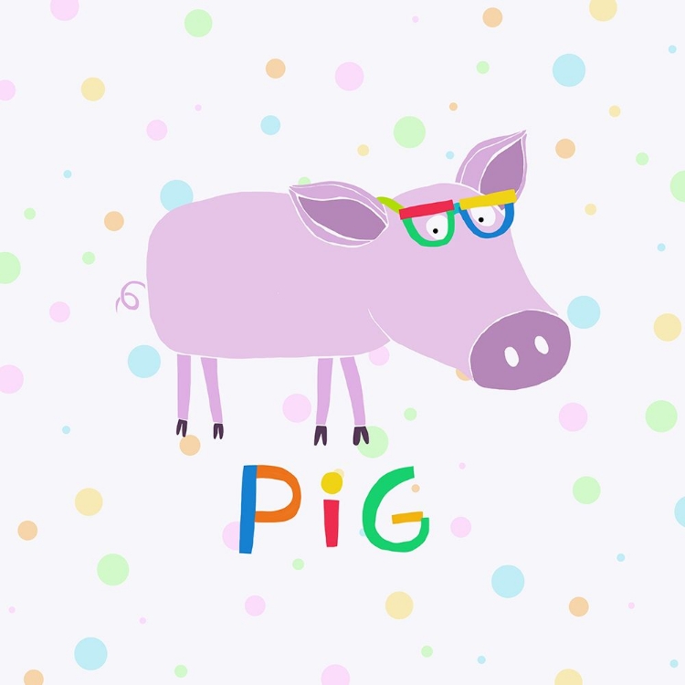 Picture of CUTE PINK PIG WITH FUNNY COLORFUL GLASSES BY ARTIST CARLA DALY