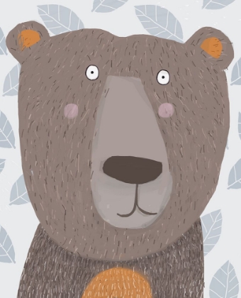 Picture of CUTE BROWN BEAR WITH GREY LEAF PATTERN BY ARTIST CARLA