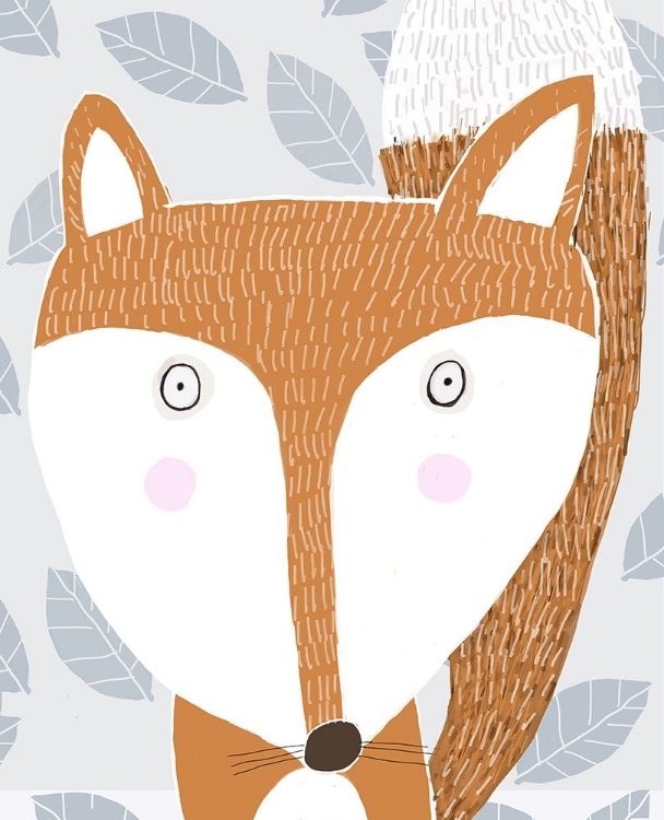 Picture of CUTE RED FOX WITH GREY LEAF PATTERN BY ARTIST CARLA DALY