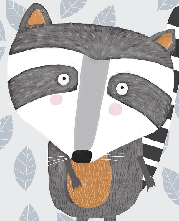 Picture of CUTE RACCOON WITH GREY LEAF PATTERN BY ARTIST CARLA DALY