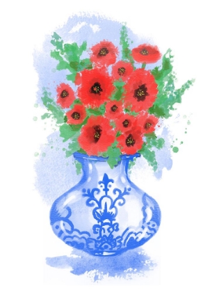 Picture of ABSTRACT FLORAL BLUE AND WHITE VASE