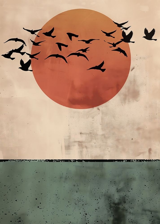 Picture of BIRDS FLYING IN THE SUNSET