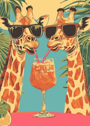 Picture of GIRAFFES SHARING A DRINK