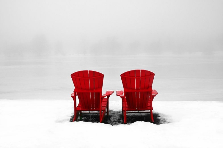 Picture of RED ADIRONDACK CHAIRS IN WINTER