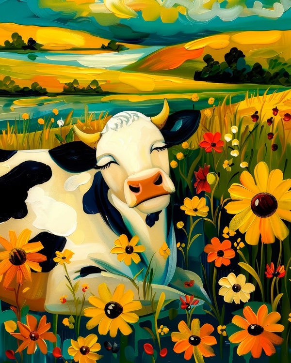 Picture of WHIMSICAL MEADOW COW SERENE COUNTRYSIDE