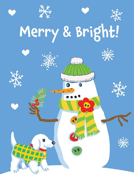 Picture of SNOWMAN WITH DOG AND GREETING