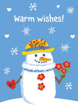 Picture of SNOWMAN WITH FLOWERS AND GREETING