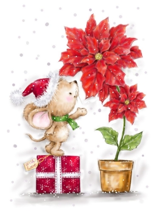 Picture of MOUSE AND POINSETTIAS