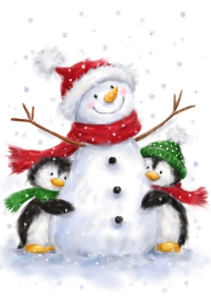 Picture of SNOWMAN WITH TWO PENGUINS