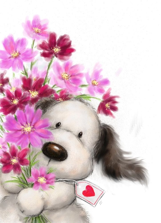 Picture of DOG WITH FLOWERS 1