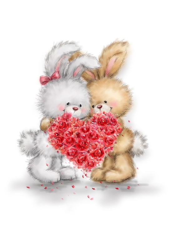 Picture of RABBIT COUPLE WITH HEAR SHAPED FLOWERS