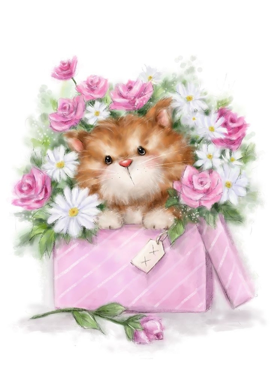 Picture of CAT IN BOX OF FLOWERS