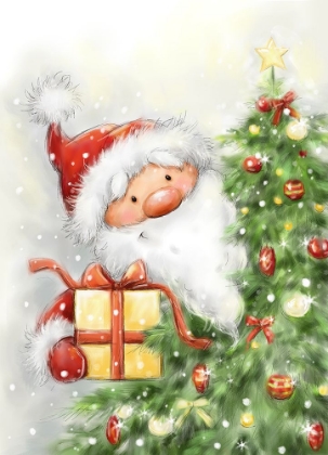 Picture of SANTA BEHIND TREE