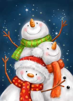 Picture of THREE SNOWMEN BLUE BACKGROUND