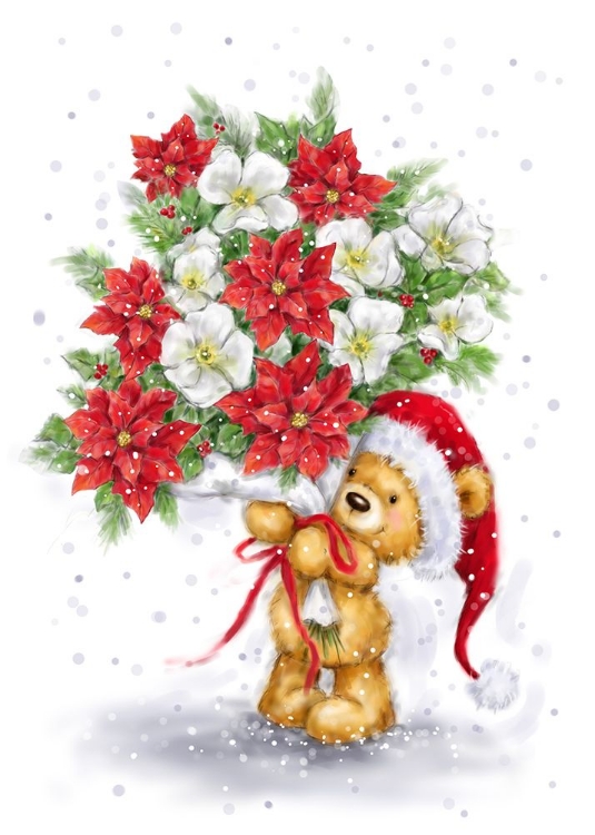 Picture of BEAR AND CHRISTMAS FLOWERS