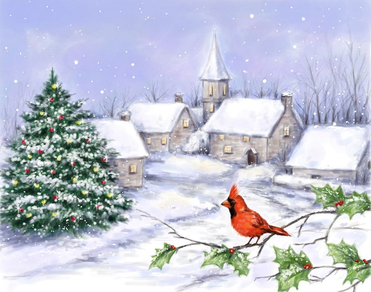 Picture of CARDINAL AND CHRISTMAS SCENE