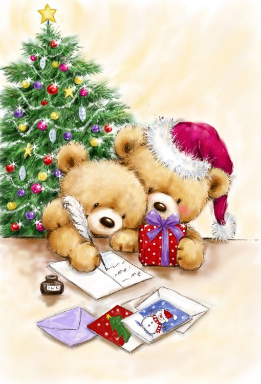 Picture of TWO BEARS WITH CHRISTMAS CARDS