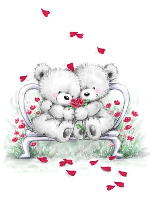 Picture of GREY BEAR COUPLE ON BENCH