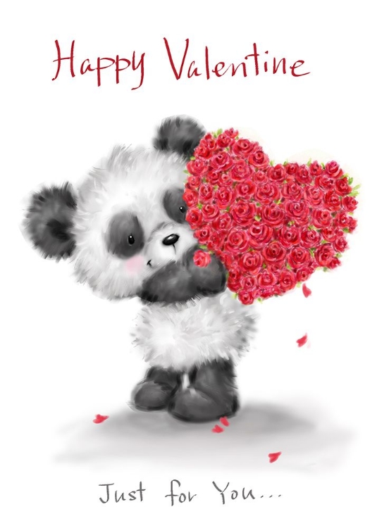 Picture of PANDA WITH HEART SHAPED ROSES