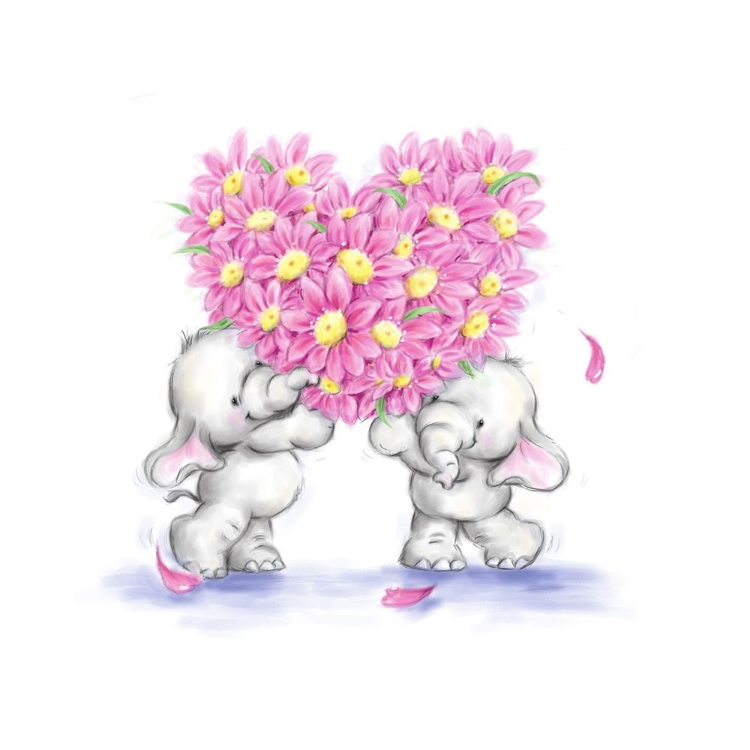 Picture of TWO ELEPHANTS WITH HEART SHAPED FLOWERS