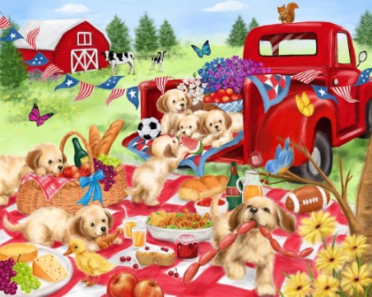 Picture of PUPPIES ON A PICNIC