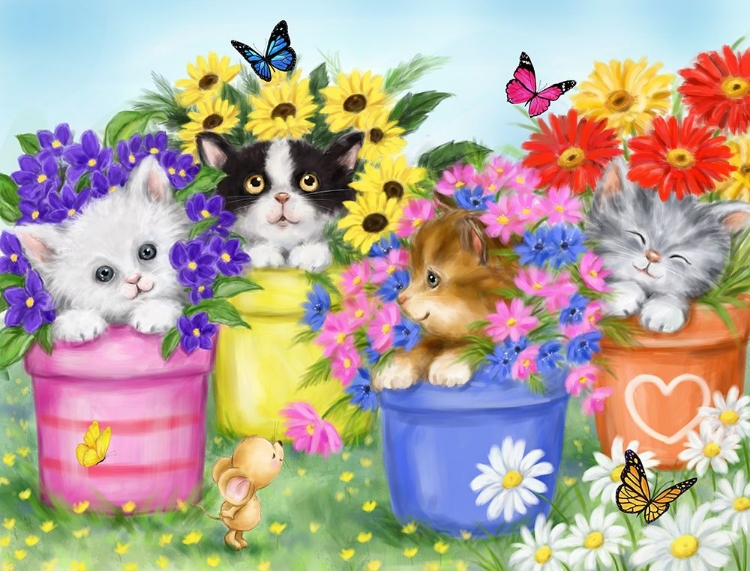 Picture of CATS IN FLOWER POT