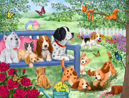 Picture of CUTE DOGS IN GARDEN