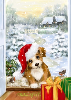 Picture of CHRISTMAS PUPPY AT DOOR