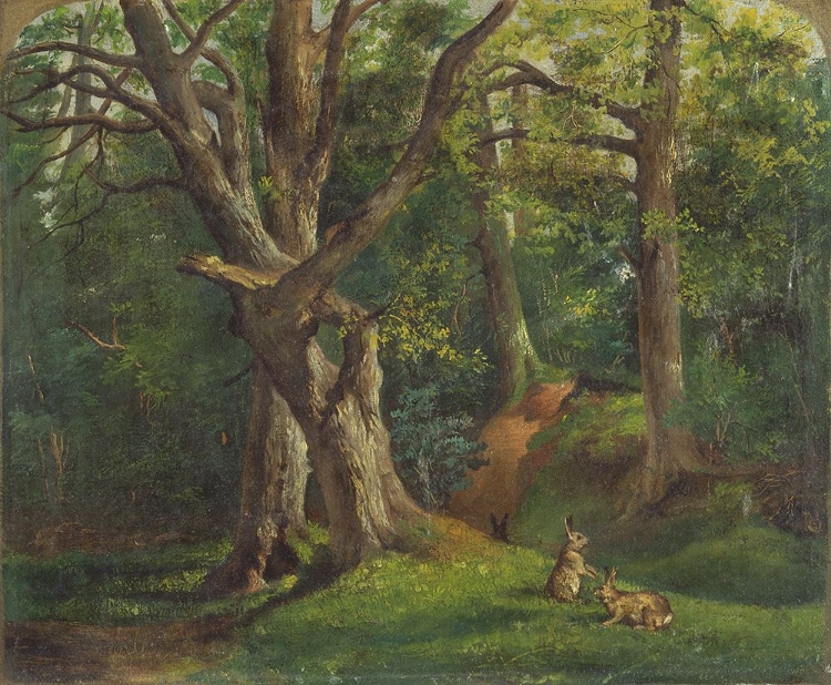 Picture of WOODLAND SCENE WITH RABBITS - SIR HUBERT VON HERKOMER