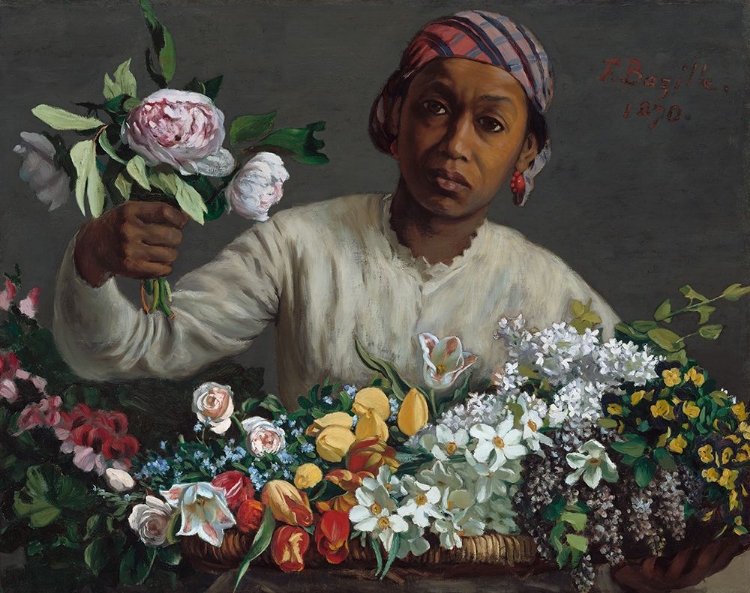 Picture of YOUNG WOMAN WITH PEONIES - FREEDEERIC BAZILLE