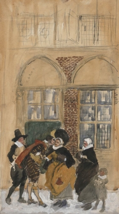 Picture of STUDY OF FIGURE SCENE IN SEVENTEENTH CENTURY DUTCH COSTUME, POSSIBLY NEW AMSTERDAM