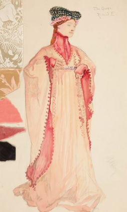 Picture of THE QUEEN IN PINK, COSTUME SKETCH FOR HENRY IRVINGS 1898 PLANNED PRODUCTION OF RICHARD II