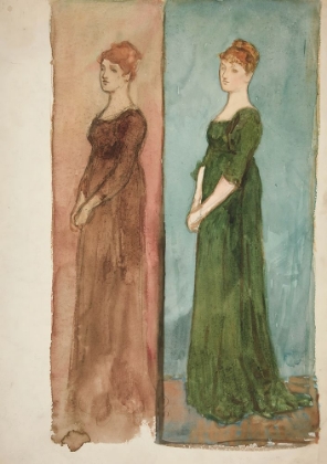 Picture of TWO SKETCHES OF A WOMAN, DRESSED IN RED, IN GREEN – COSTUME STUDIES FOR A PLAY