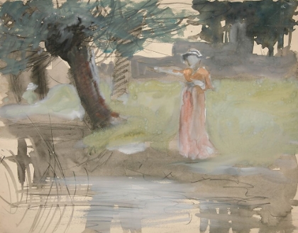 Picture of WOMAN STANDING BY A RIVERBANK