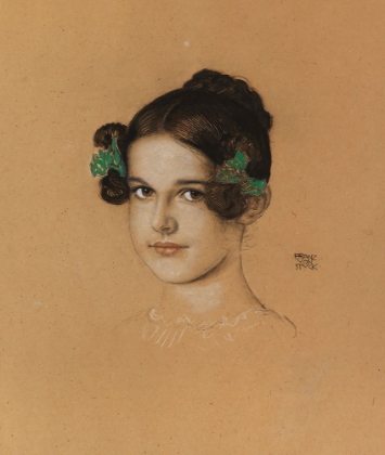 Picture of PORTRAIT OF DAUGHTER MARY WITH GREEN RIBBONS 1913